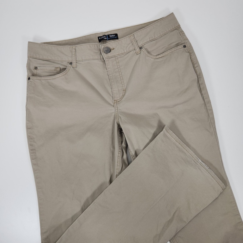 Riders by Lee Women's 16L Khaki Tan Flat Front Mid Rise‎ Boot Cut Chino Pants